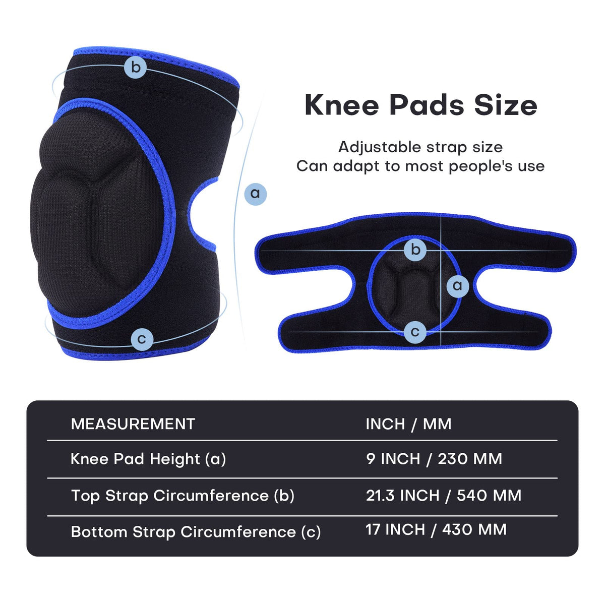 YKTSUJ knee pads available in small, medium, and large for different users.