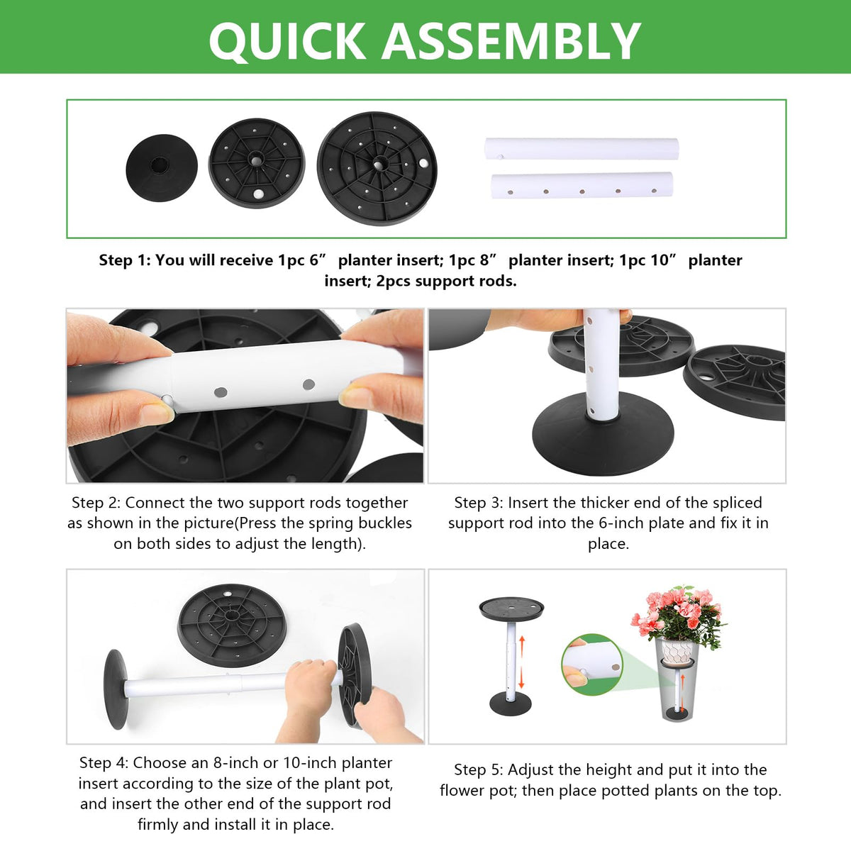 YLSAZL black base and top provide sturdy support for pots.