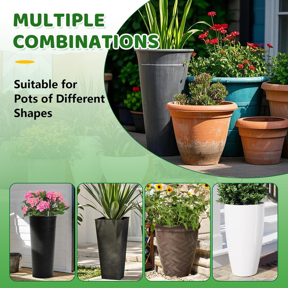 YLSAZL demonstrates compatibility with tall square, round, and tapered planters.