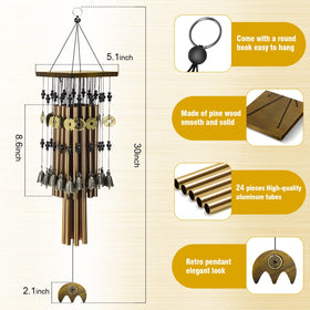 YLYYCC wind chimes 24 copper tubes close-up showcasing rich tones.
