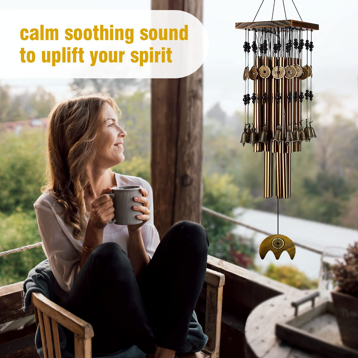 YLYYCC wind chimes copper pendant close-up highlights rustic charm.