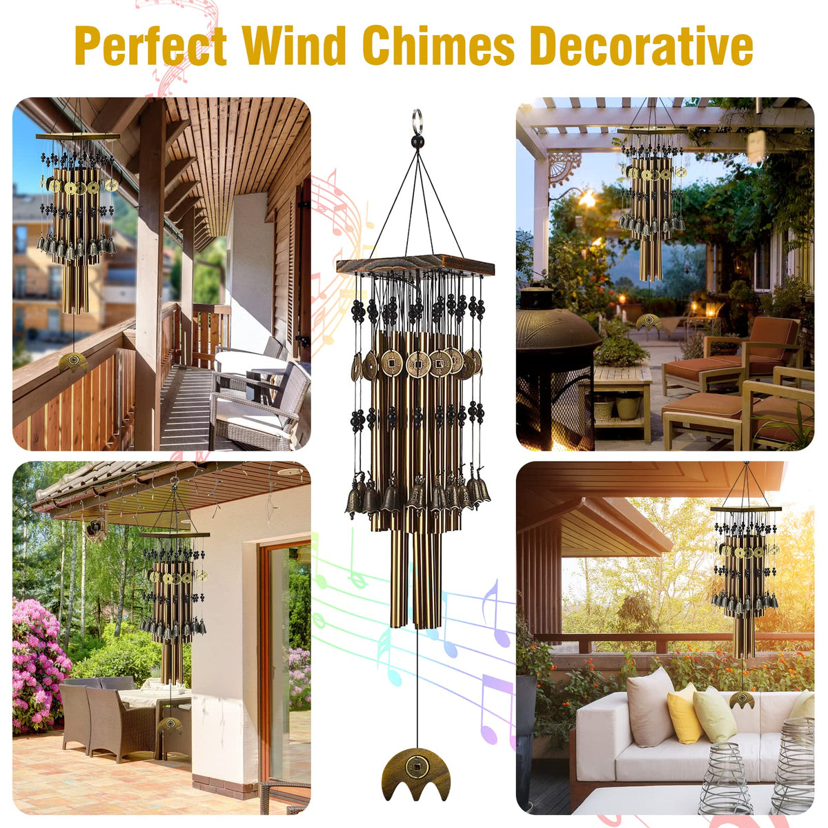 YLYYCC wind chimes wooden square top shows sturdy build.