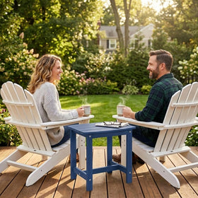 Y&M Adirondack table with slatted design for quick drainage