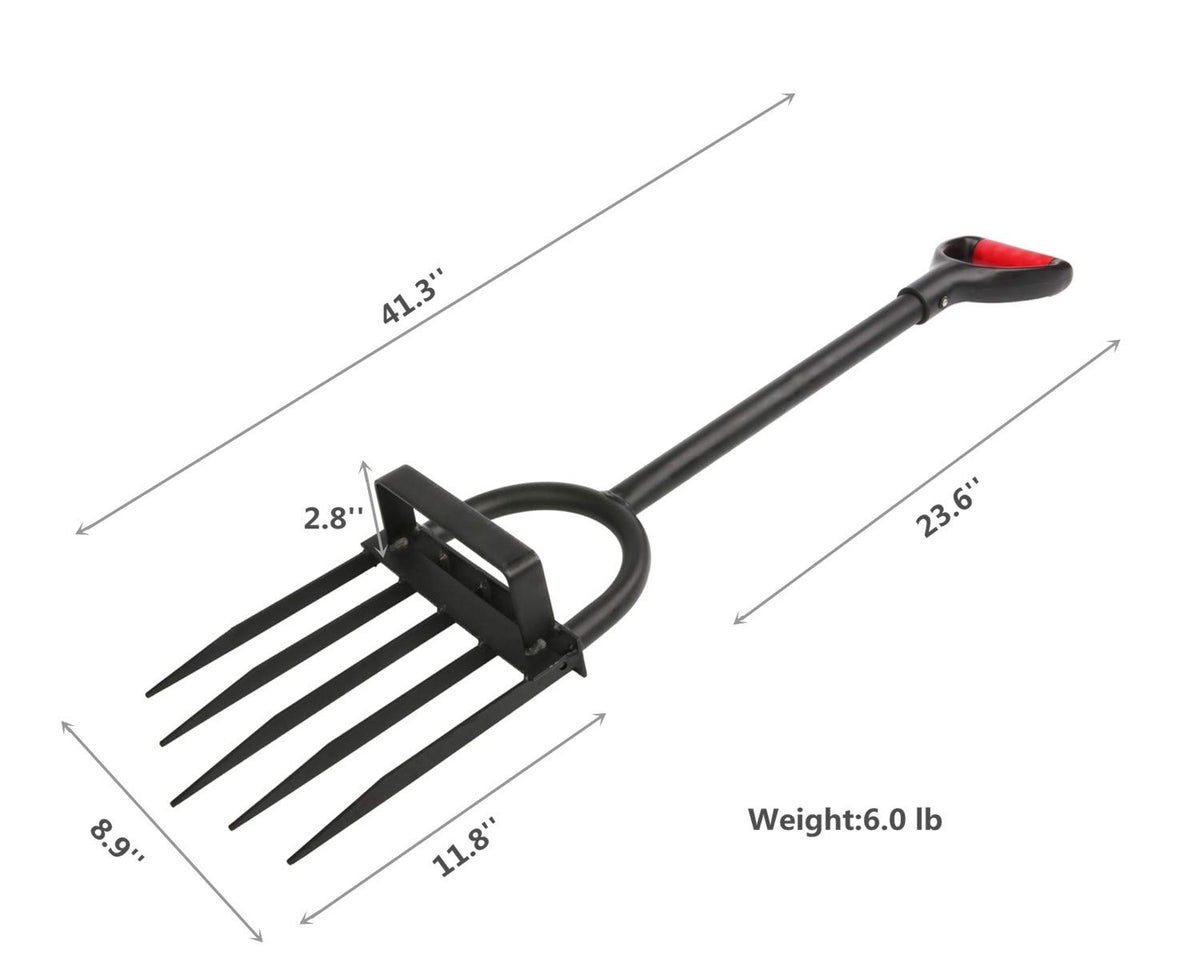 Ymachray durable garden fork shown in use outdoors