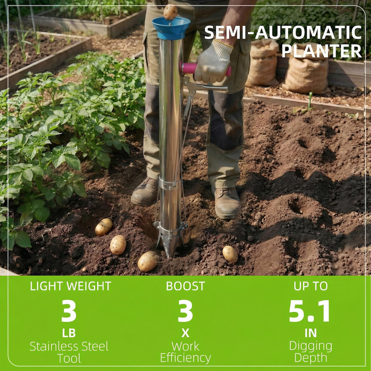 Ymachray planter funnel and bore design supports smooth seedling entry for transplants.