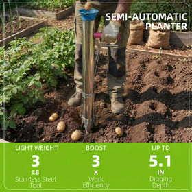 Ymachray planter funnel and bore design supports smooth seedling entry for transplants.