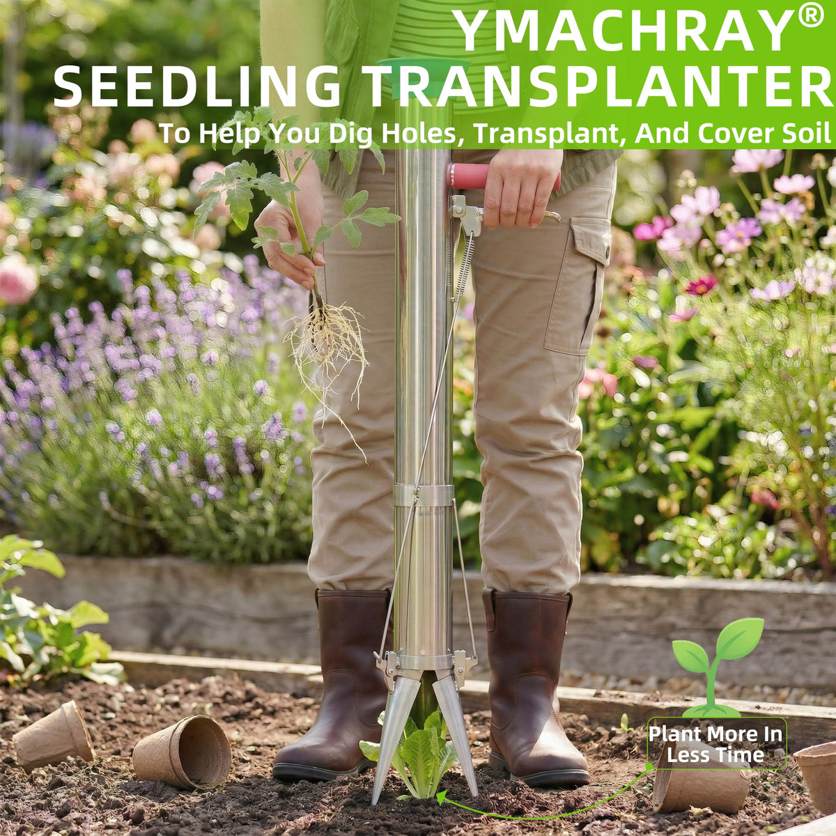 Ymachray planter spring mechanism enables efficient seedling placement.