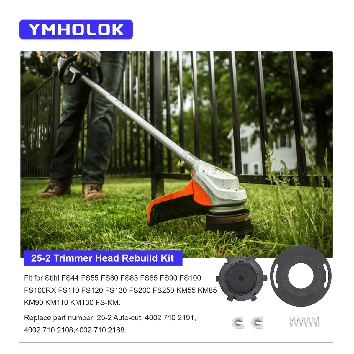 Ymholok trimmer head spring included for reliable tension during trimming.