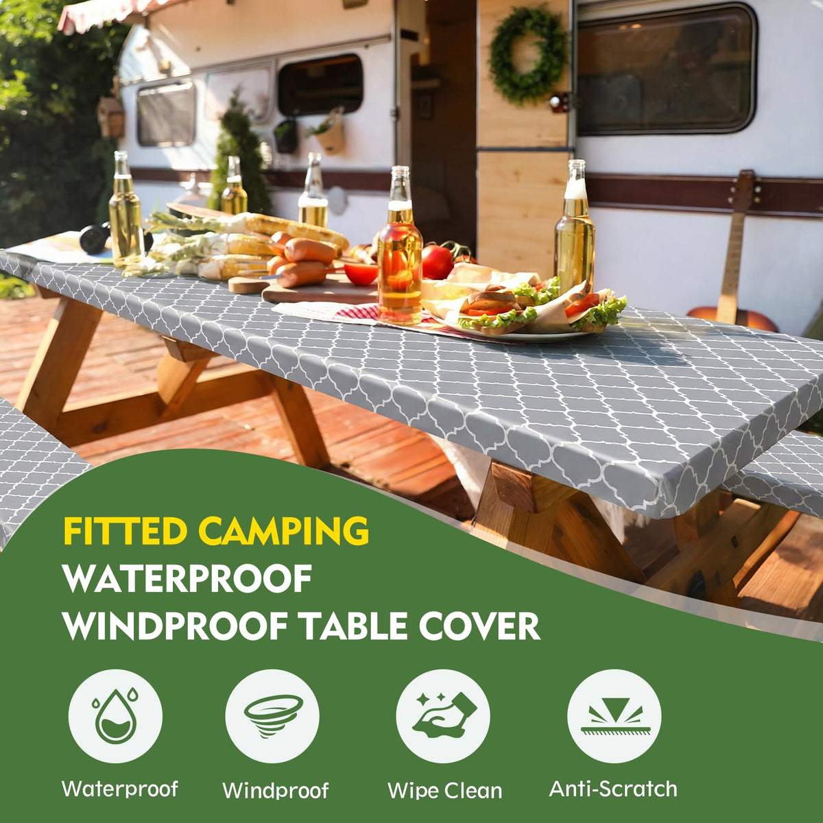 Elastic edges of Ymomode cover keep tablecloth steady in breeze