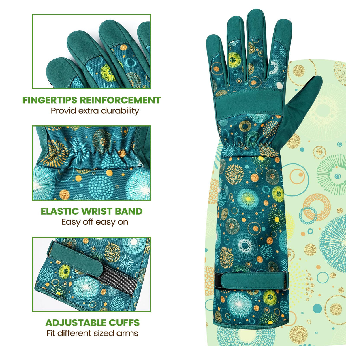 Ymomode glove on arm showing extended protection and forearm coverage