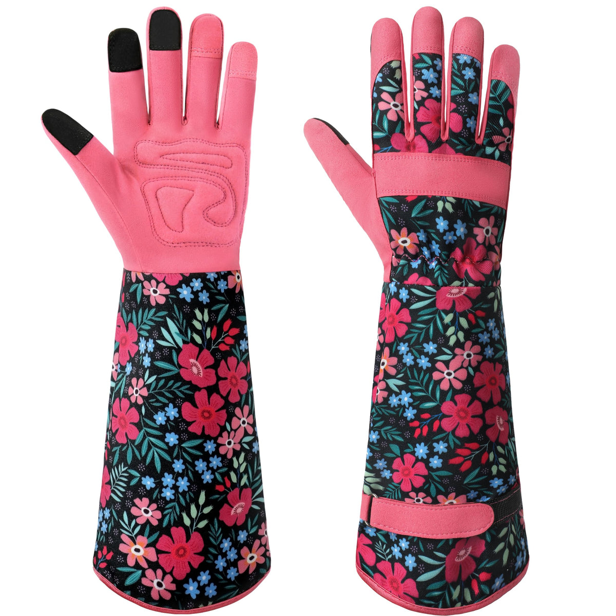Ymomode women's garden gloves with long sleeves in pink provide durable grip for pruning