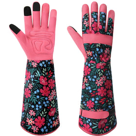 Ymomode women's garden gloves with long sleeves in pink provide durable grip for pruning