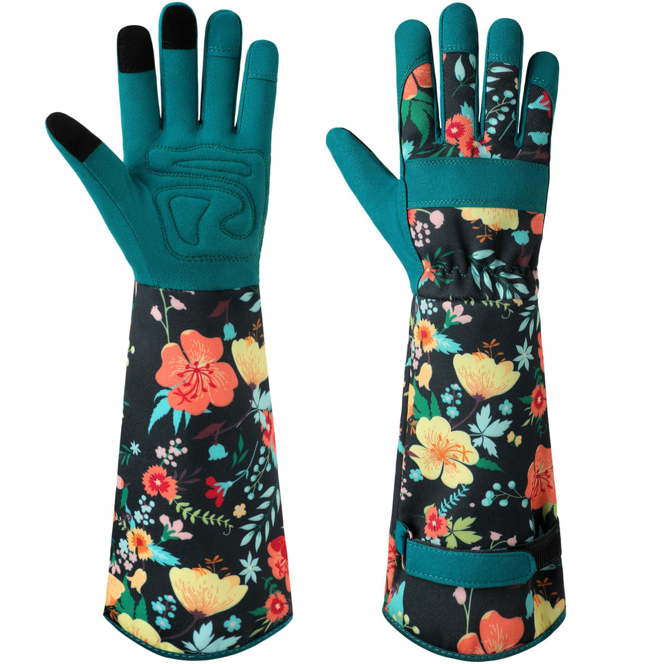 Ymomode garden gloves for women with long sleeves protect arms during weeding and pruning.
