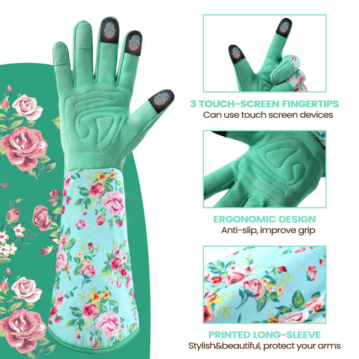 Ymomode ergonomic fit with elastic wrists prevents slipping while planting