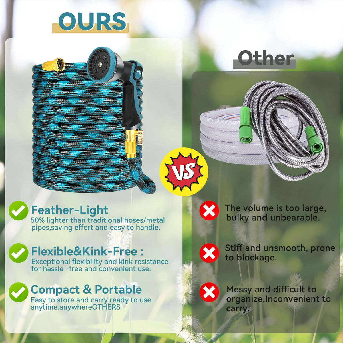 YMTEEDIO durable cloth cover protects hose from punctures and wear.