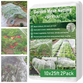 YNERHAI 2-pack garden netting draped over plants provides ultra-fine protection while letting light through.