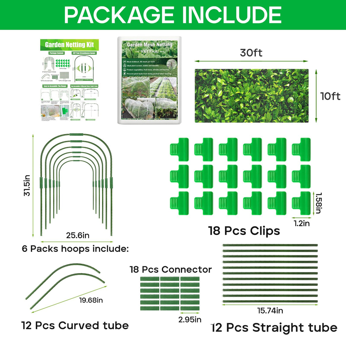 YNERHAI Garden Netting Kit connectors and clips simplify secure installation.