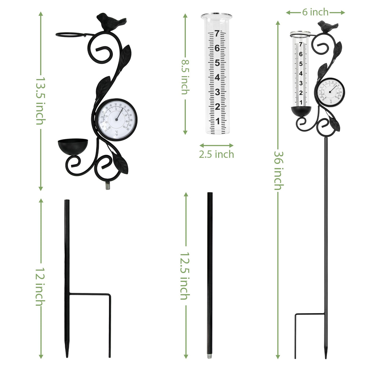 YNGFIL 32-inch garden rain gauge with thermometer for quick weather checks.