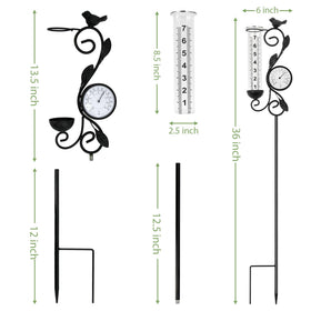 YNGFIL 32-inch garden rain gauge with thermometer for quick weather checks.