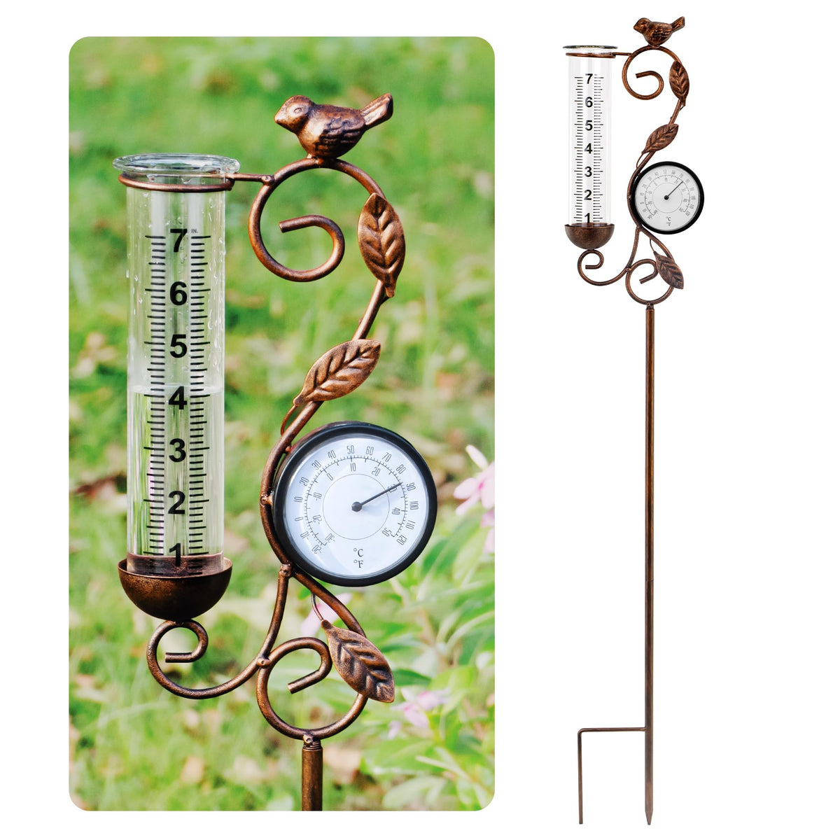 YNGFIL rain gauge with bird design for precise garden readings