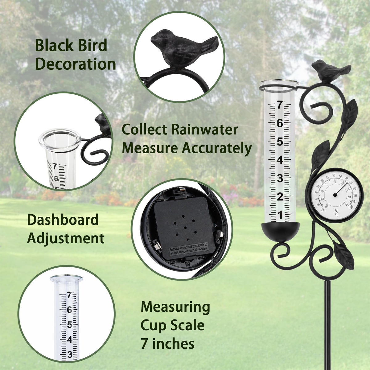 YNGFIL soil-insertion rod keeps the gauge steady in windy conditions.