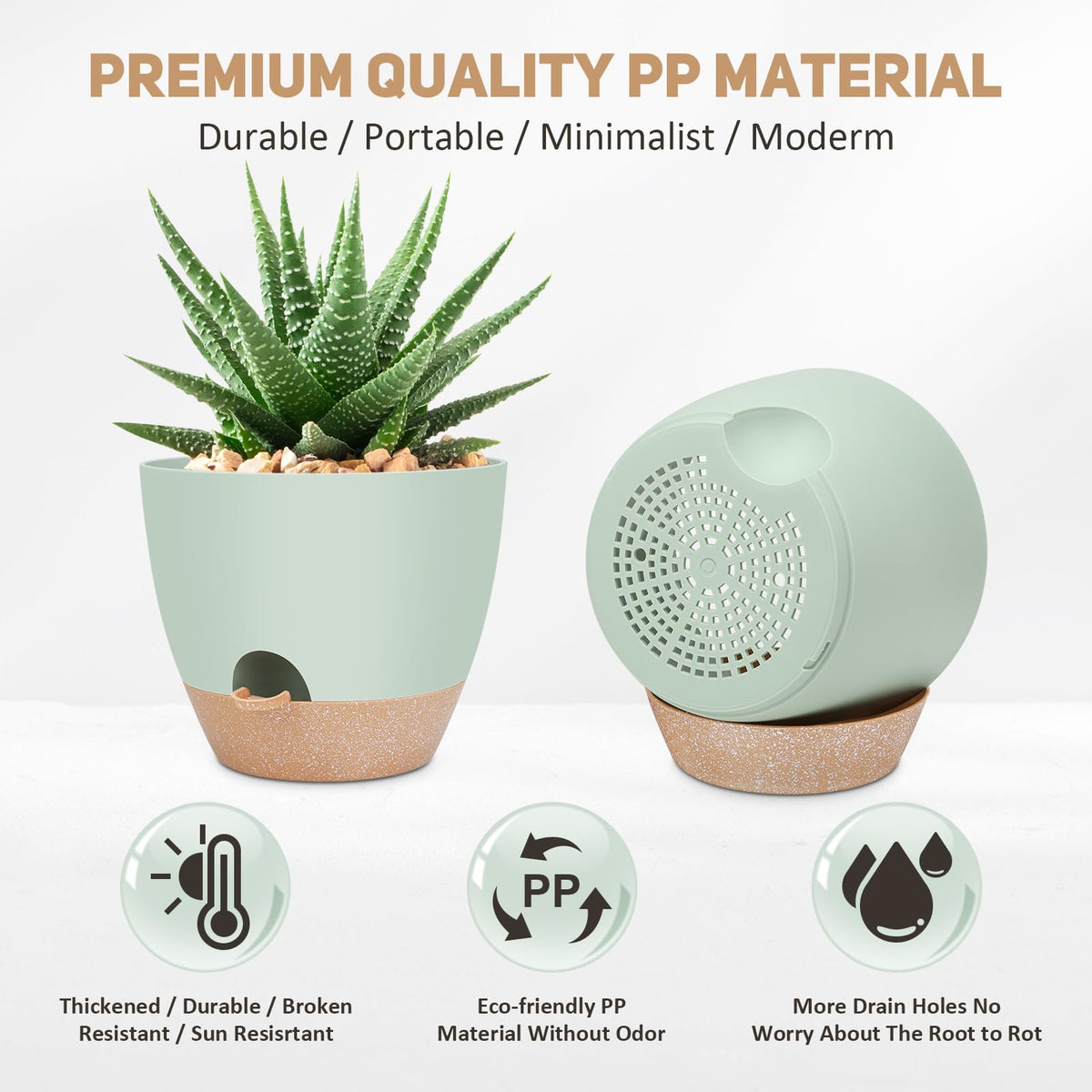 YNNICO pot close-up highlights mesh drainage holes for healthy soil airflow
