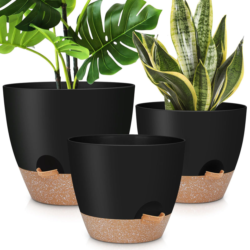 YNNICO 12-inch self-watering planter with mesh drainage for healthy roots.