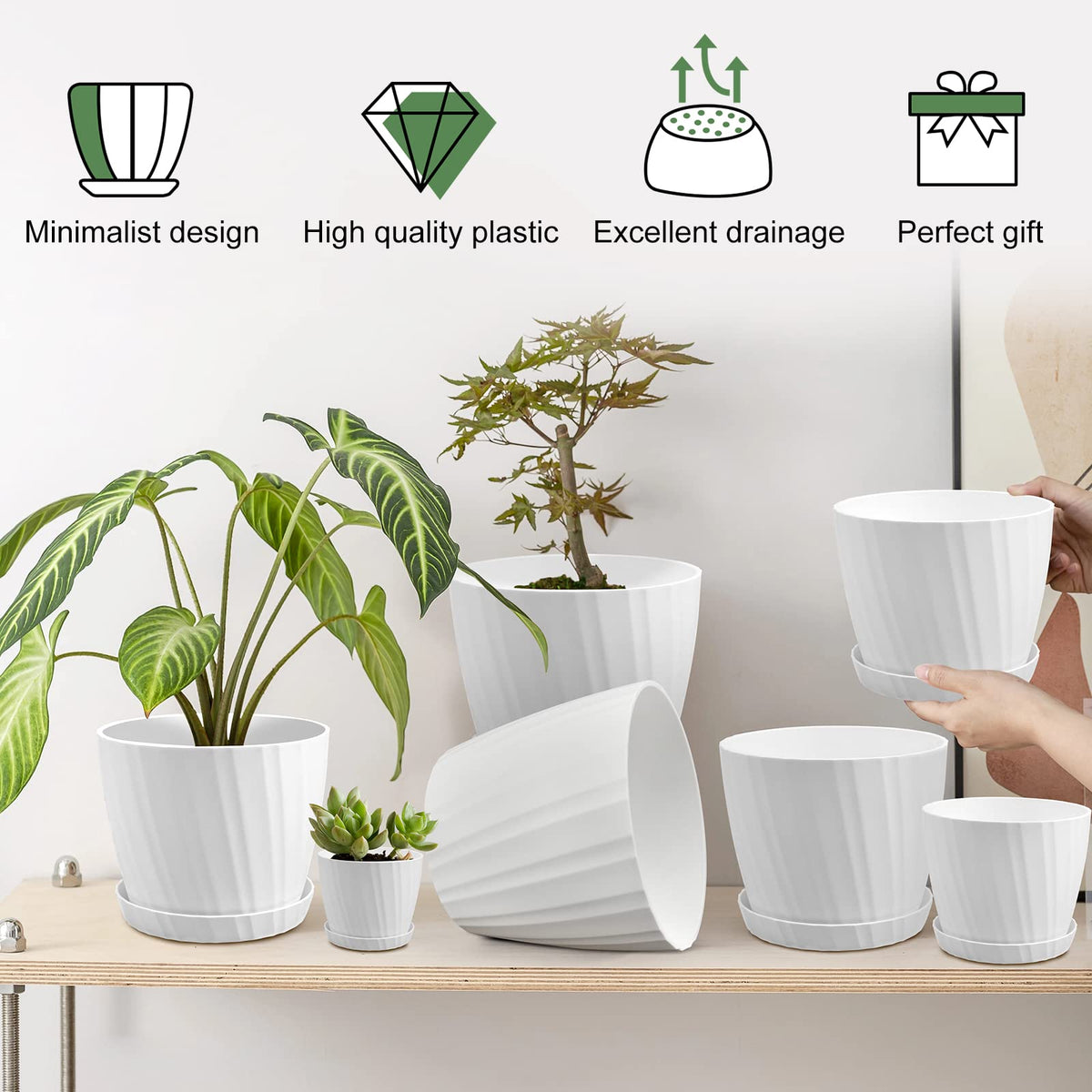 YNNICO 4.5-inch white planter perfect for shelves with a clean matte look.