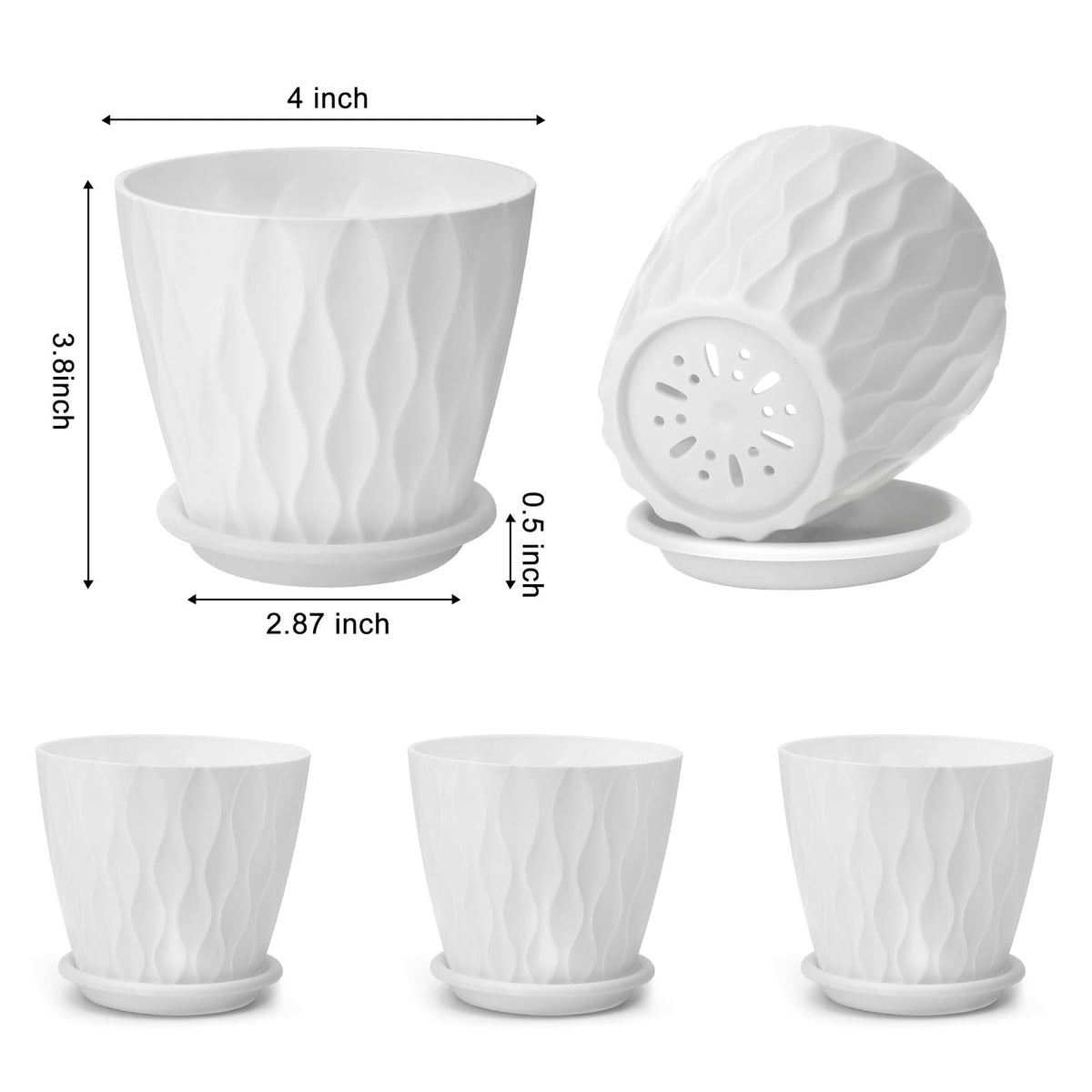 YNNICO 4-inch white pot drainage-holes close-up highlights practical drainage