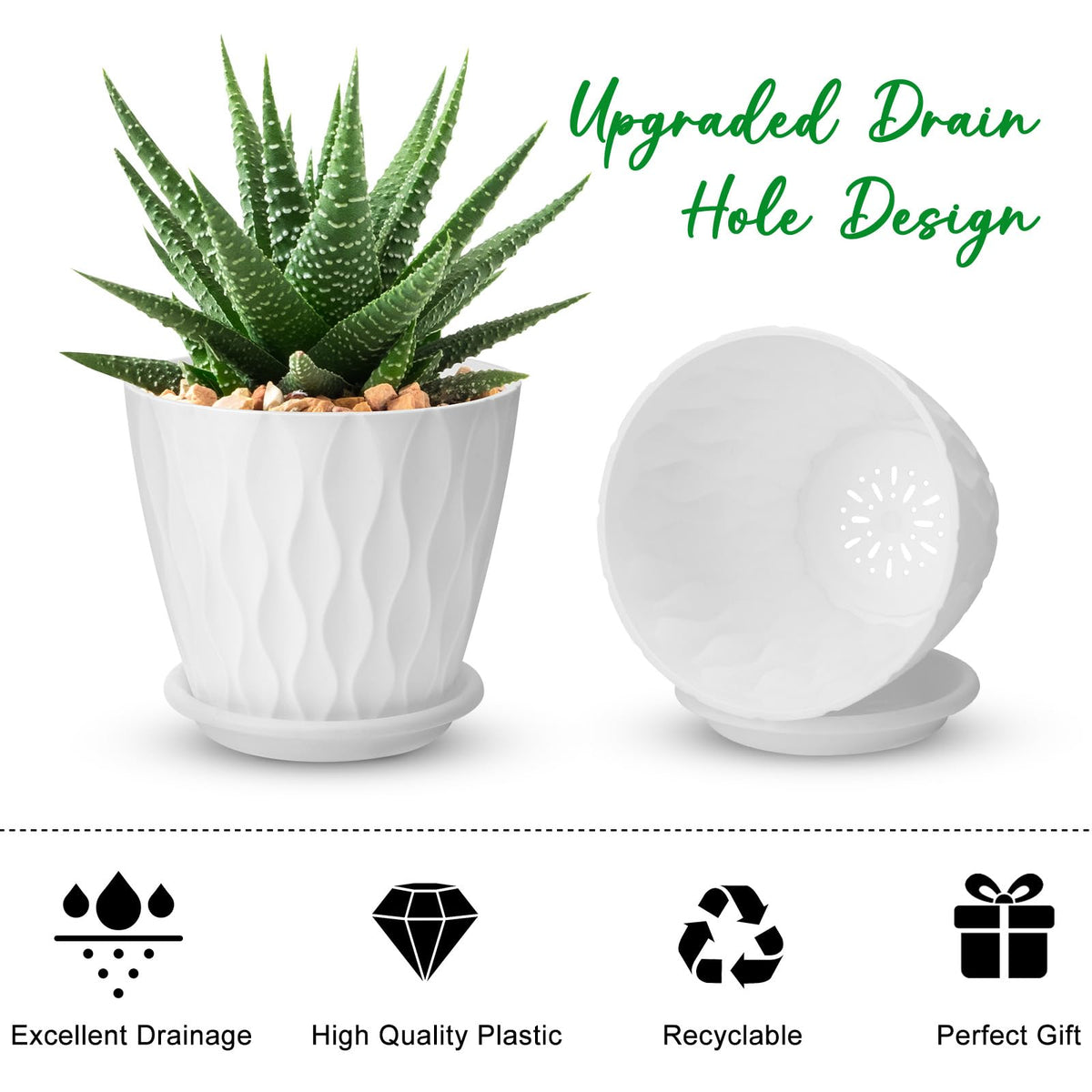 YNNICO 5-pack white tray-saucers for spill-free indoor gardening
