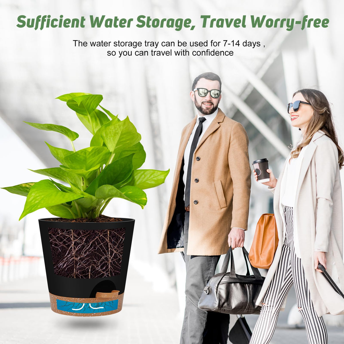 YNNICO 5 inch self watering planter with saucer for small plants