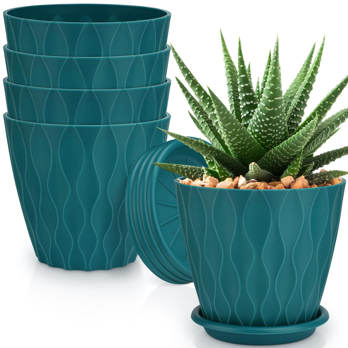 YNNICO 6-inch blue plant pot with drainage hole for healthy indoor plants.
