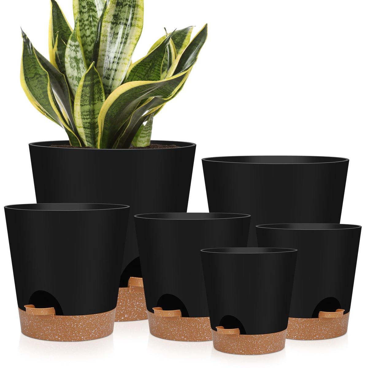 YNNICO 8 inch self watering planter on desk showing durable plastic and matte finish