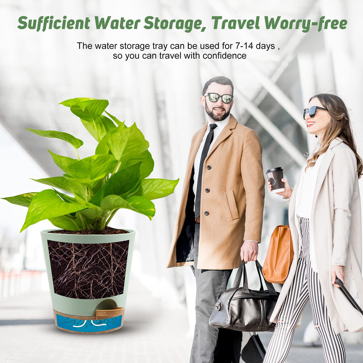 YNNICO 5-inch green planter with saucer for neat indoor planting.