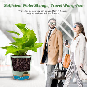 YNNICO 5-inch green planter with saucer for neat indoor planting.