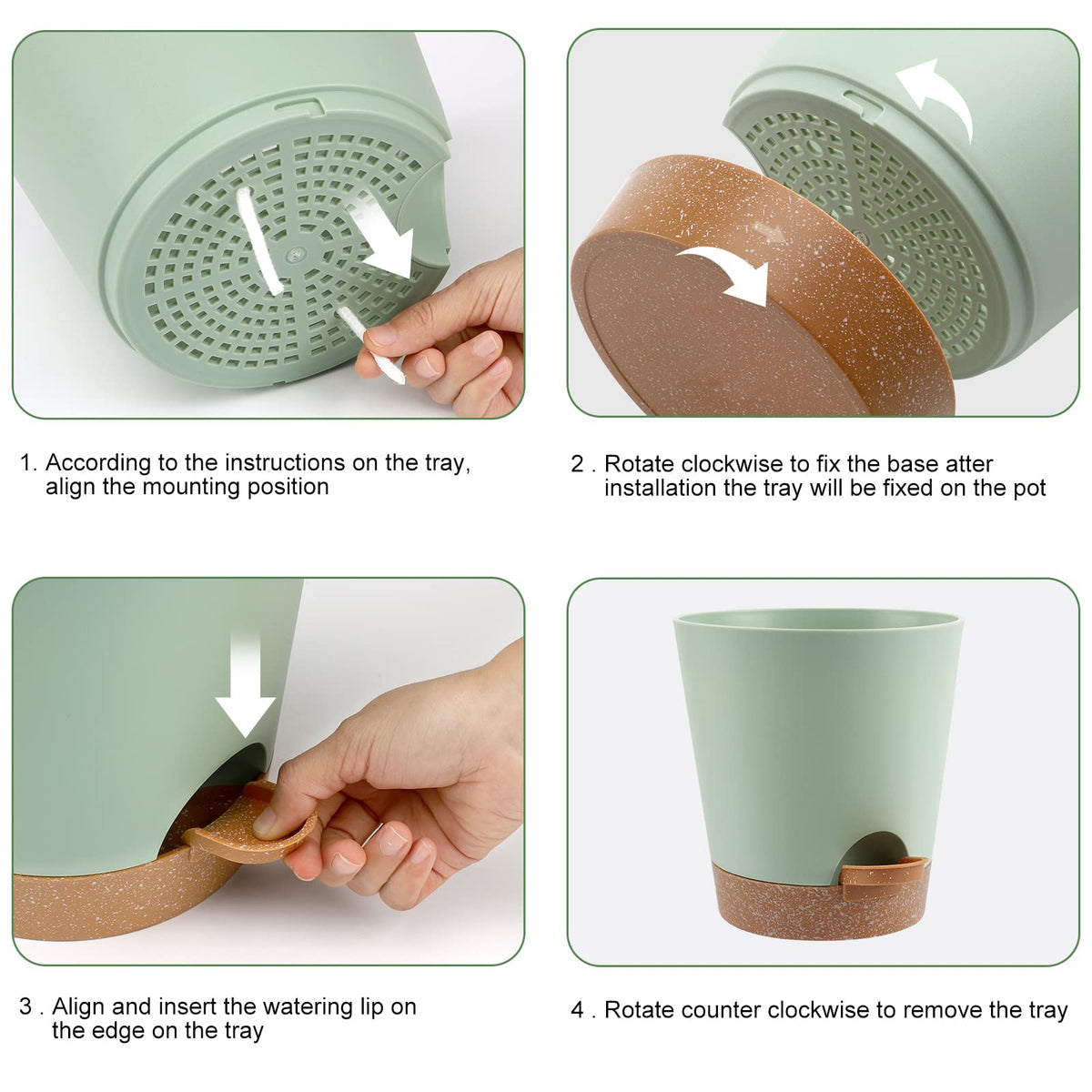 YNNICO 7-inch green self-watering planter promotes healthy roots via drainage holes.