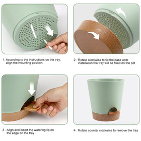 YNNICO 7-inch green self-watering planter promotes healthy roots via drainage holes.