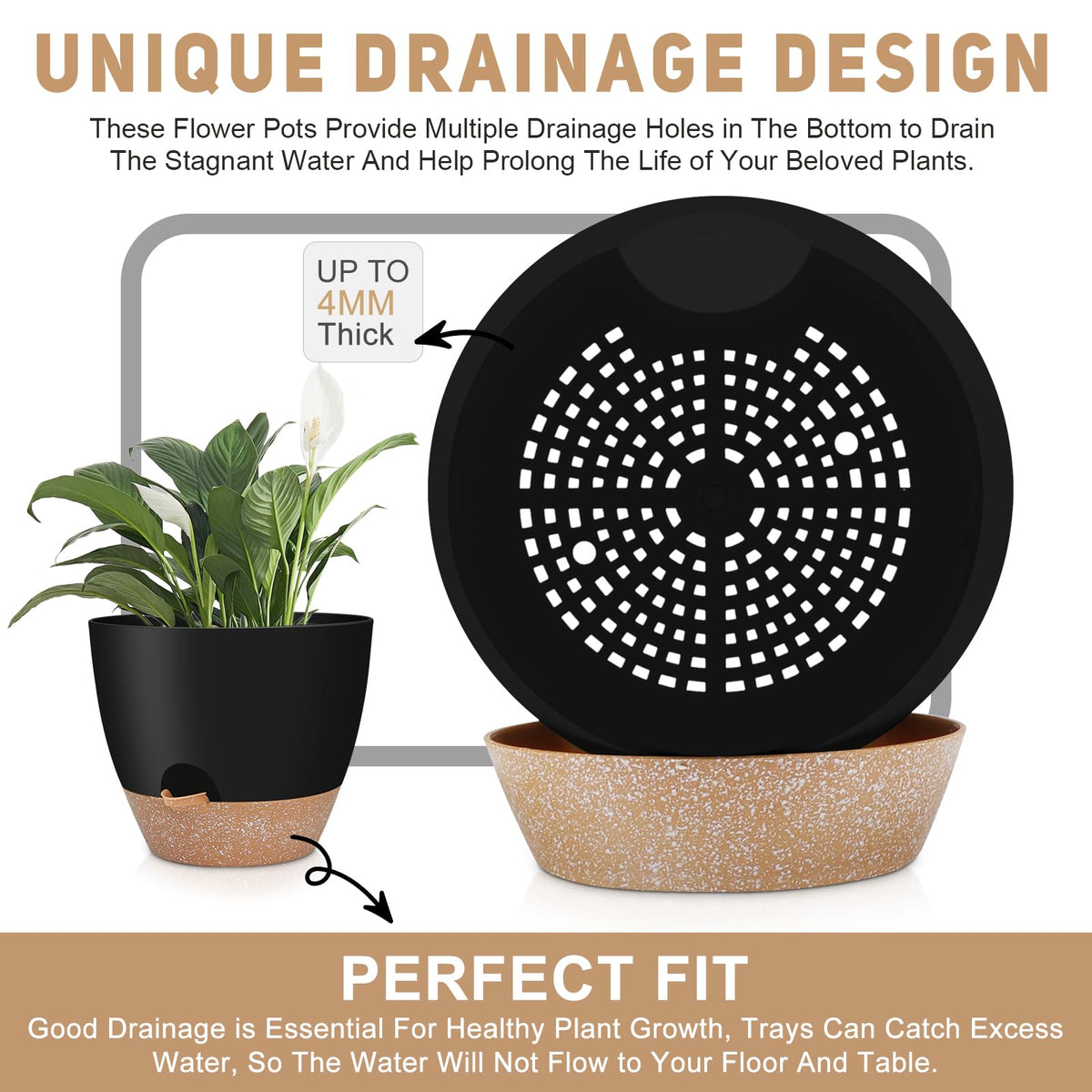 YNNICO matte black planter with modern style.
