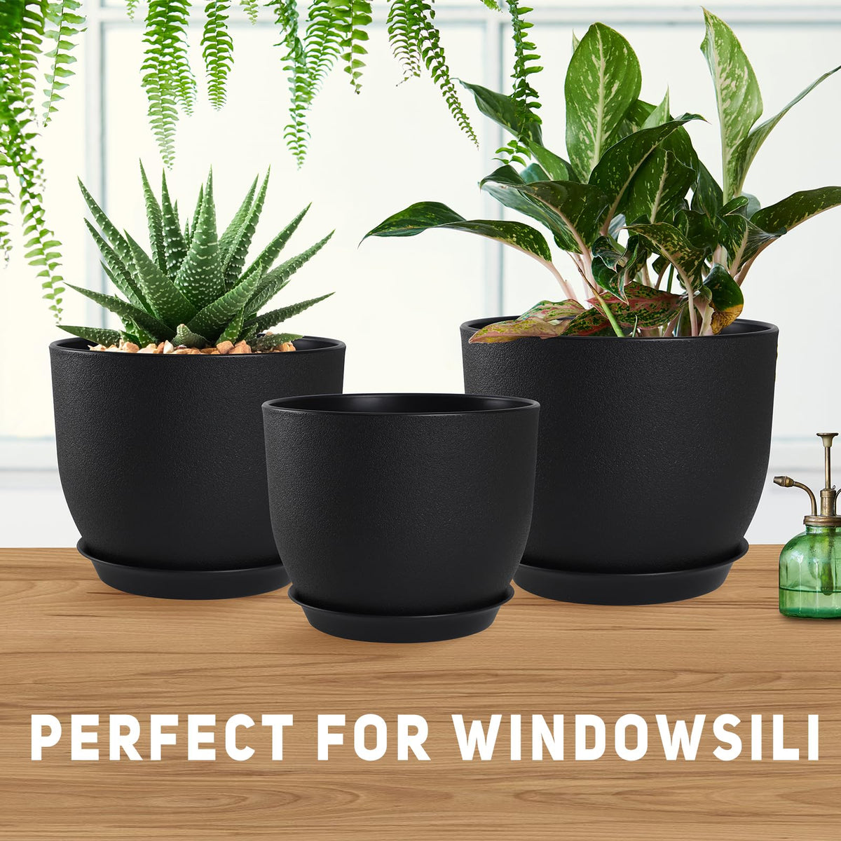 YNNICO modern black planters decorate desks and shelves with a clean look.
