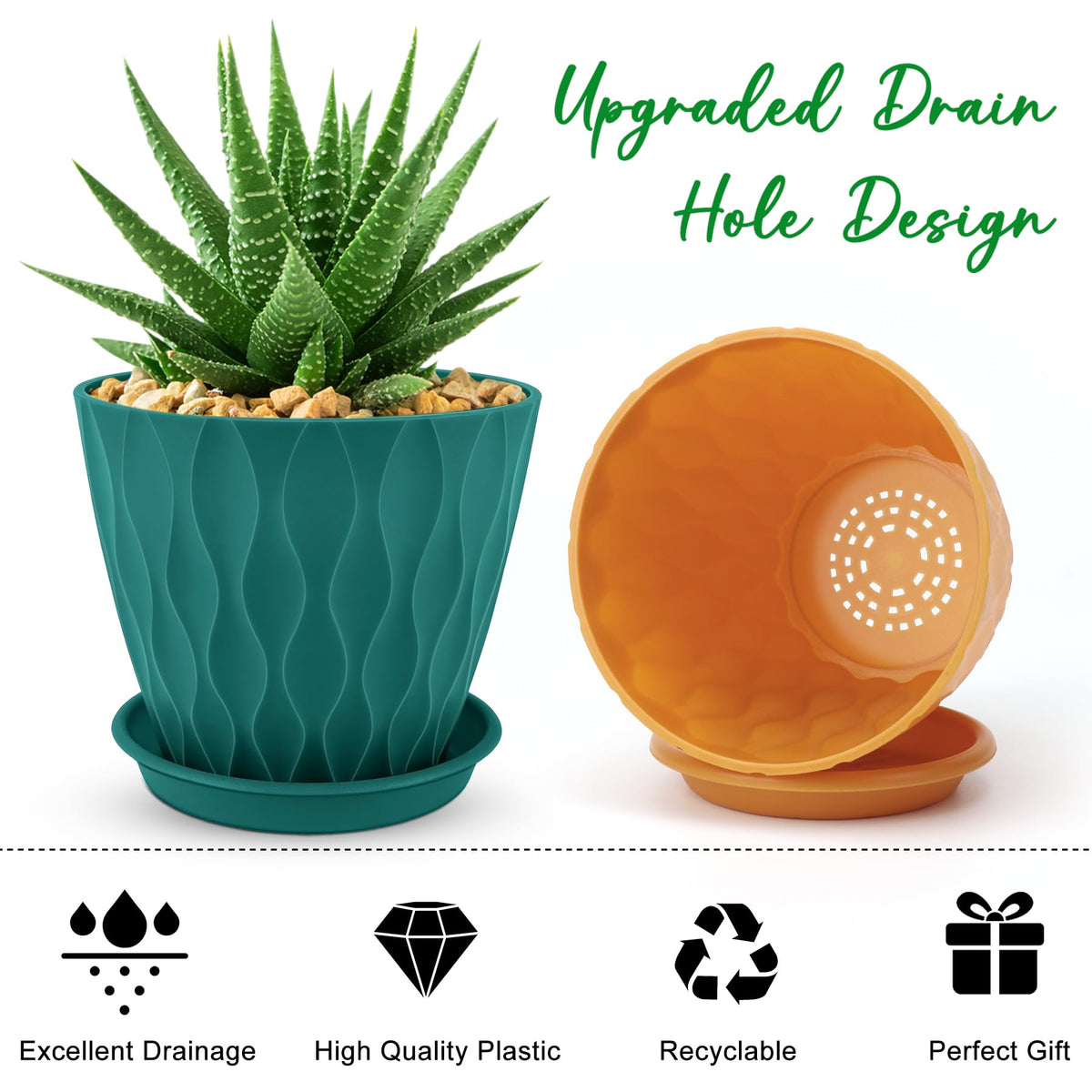 YNNICO pots with drainage holes and tray help keep surfaces clean.