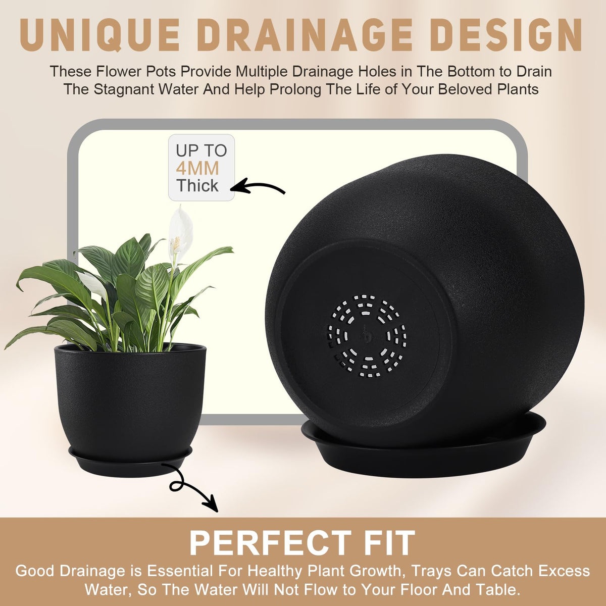 YNNICO plastic pots are lightweight yet sturdy for indoor and outdoor use.
