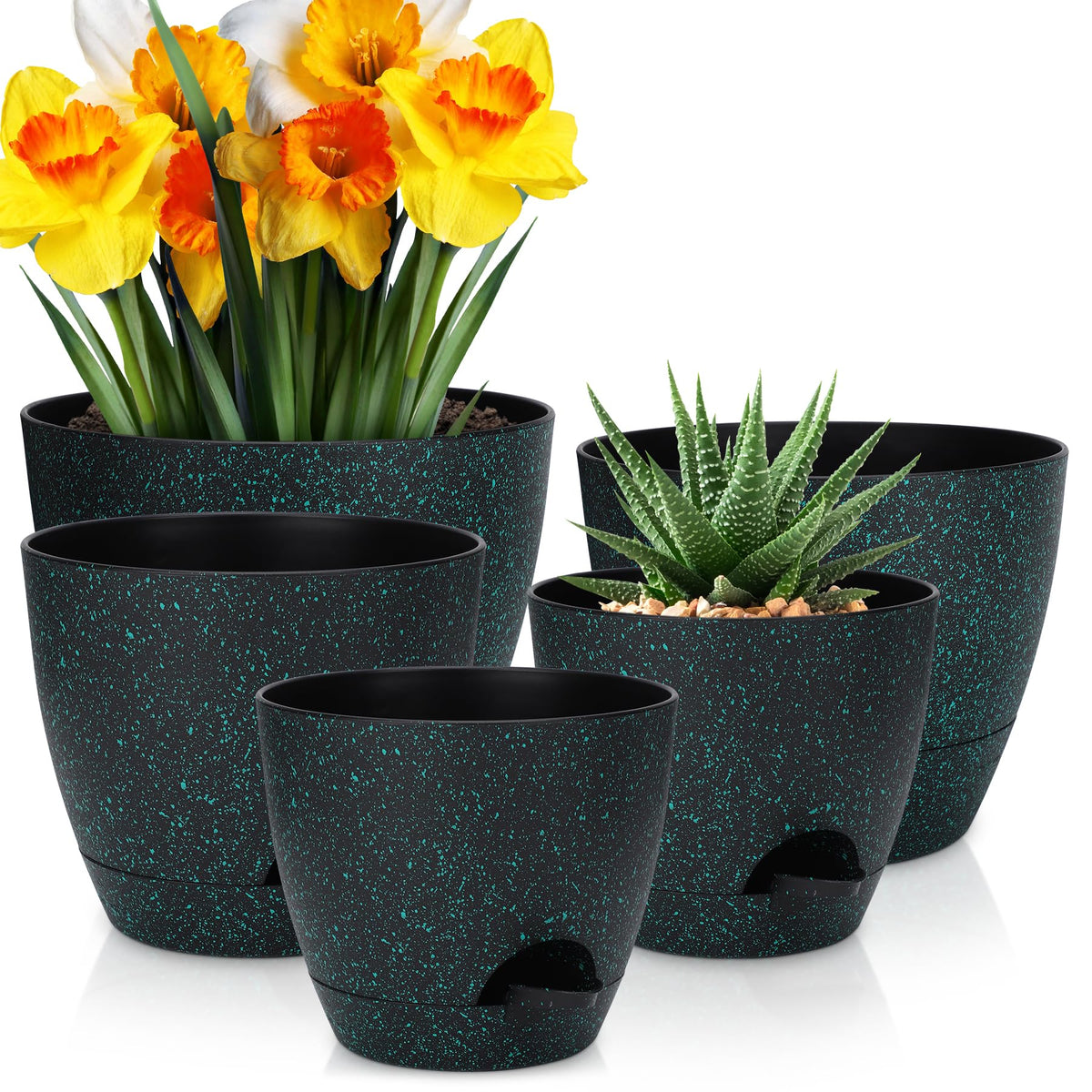 YNNICO self-watering pot 10-inch with drainage holes for healthy roots and easy watering.