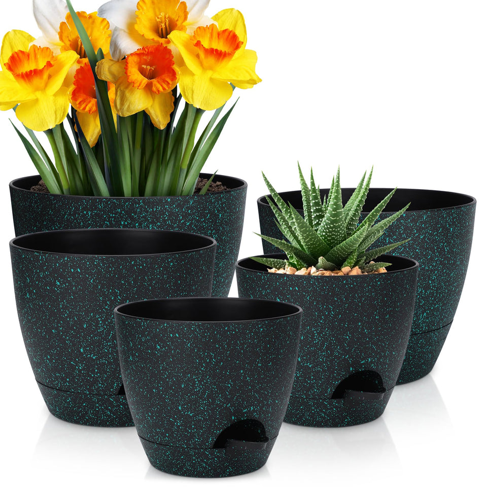 YNNICO self-watering pot 10-inch with drainage holes for healthy roots and easy watering.