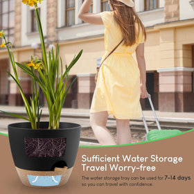 YNNICO self-watering pot 7-inch matte-black indoor or balcony display.