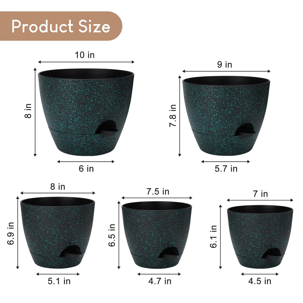 YNNICO 9-inch planter with deep reservoir supports vacation watering.
