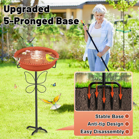 YOADEHOA bird bath with metal 5-claw base resists wind.
