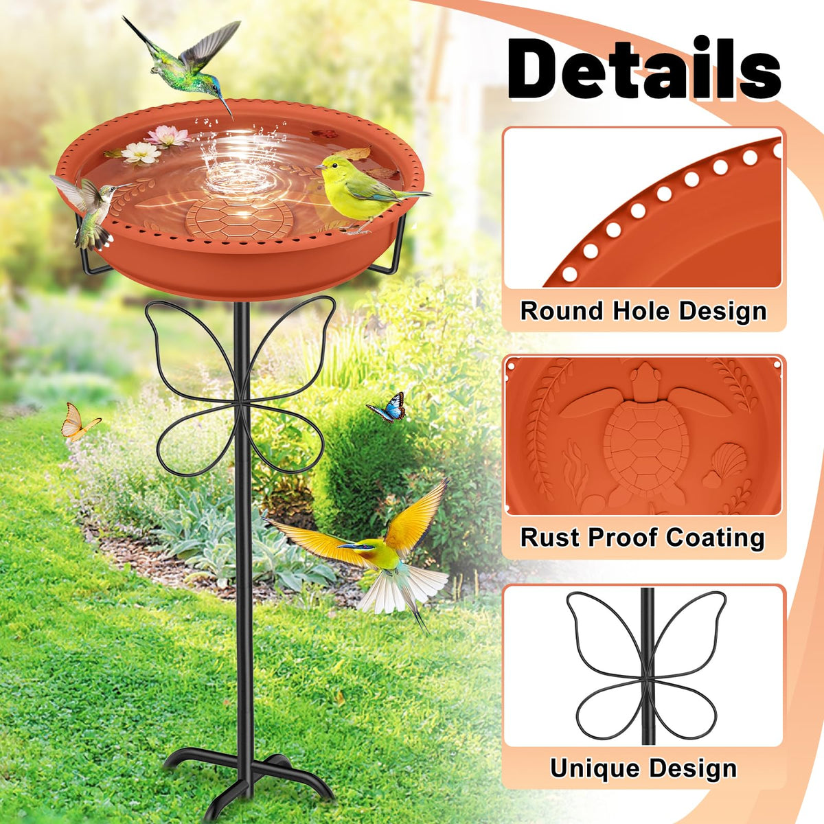 YOADEHOA perforated-edge bath promotes drainage and bird grip.