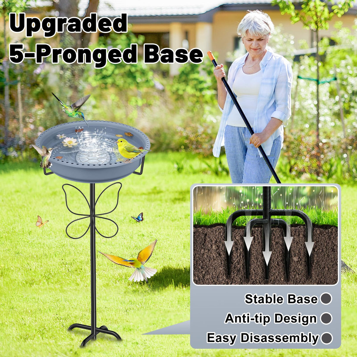 YOADEHOA birdbath 5-prong base increases wind resistance