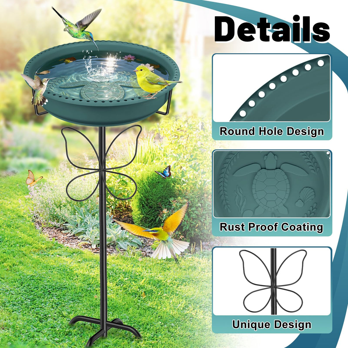 YOADEHOA butterfly pillar with relief carvings adds garden charm.
