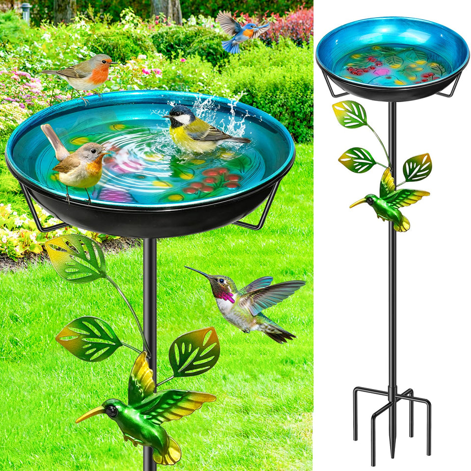 YOADEHOA metal bird bath with a 5-prong base for stable outdoor display